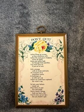 Vintage "Don't Quit" Inspirational Poem Wall Plaque with Floral Border